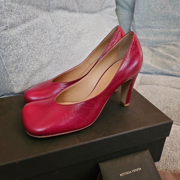 New Bottega Veneta red  block square-toe 90 mm heels pumps 36 Us 6 - Picture 2 of 8